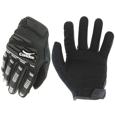 Condor Mechanics Impact Gloves, Cotton Palm, Polyester Back, 8, Black MPN:488C49