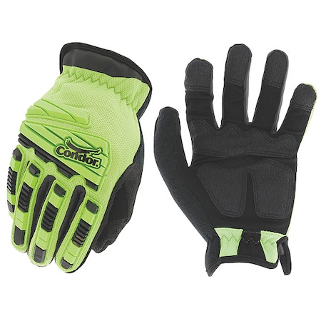 Condor Hi-Vis Mechanics Impact Gloves, Cotton Palm, Polyester Back, 9, High-Visibility Green MPN:488C55