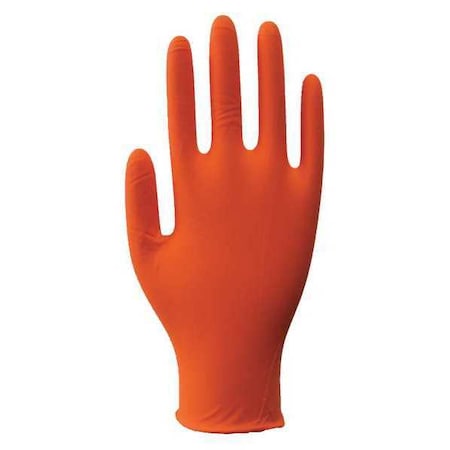 Disposable Gloves, 4.00 to 4.99 mil Palm, Nitrile, Powder-Free, M (8), 100 PK, Orange MPN:48UM70