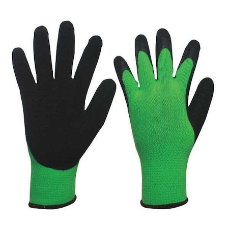 Coated Gloves, Natural Rubber Latex, Crinkled, Palm, 2 Abrasion Level, Black/Green, L 1 PR MPN:48UP53