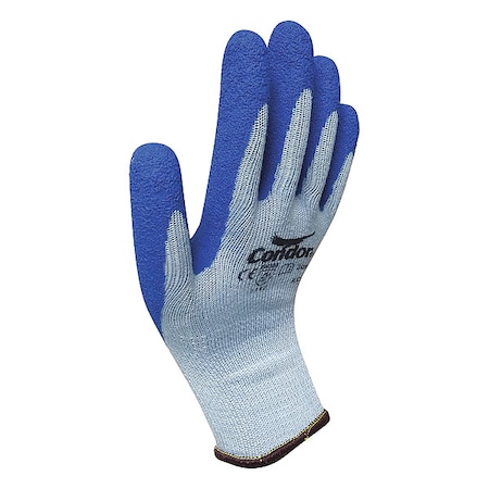 Coated Gloves, Latex, Crinkled, Palm, 3 Abrasion Level, Gray/Blue, S (7) 1 PR MPN:48UR52
