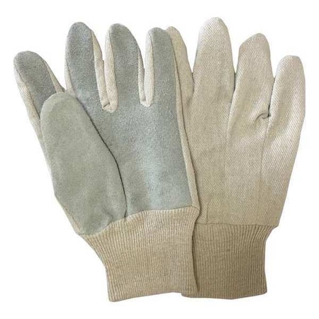 Knit Gloves, Cotton, Split Leather, None Uncoated, Off-White, L, 1 PR MPN:48UR60