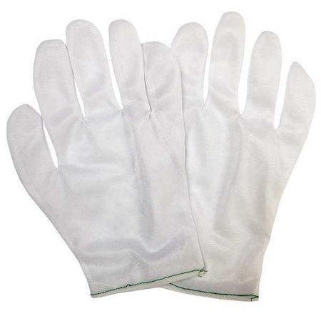 Inspection Gloves, Nylon, 9 1/4 in Length, Light, White, Size L, 12 PK MPN:48UR64