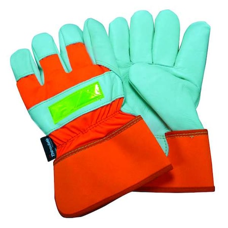 Leather Gloves, Cowhide, Safety Cuff, Wing Thumb, Full Finger, White/High-Visibility Orange, M MPN:48WT89