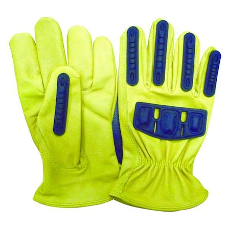 Leather Drivers Gloves, Shirred Slip-On Cuff, Wing Thumb, Gold/Yellow, S, 1 PR MPN:48WT93