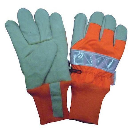 Leather Gloves, Knit Wrist Cuff, Wing Thumb, Orange, M, 1 PR MPN:48WT99