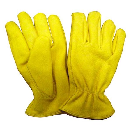 Leather Drivers Gloves, Shirred Slip-On Cuff, Straight Thumb, Yellow, M, 1 PR MPN:48WU05