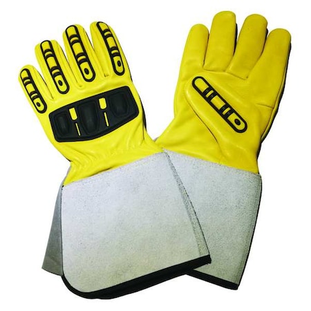 Leather Drivers Gloves, Gauntlet Cuff, Wing Thumb, Yellow, L, 1 PR MPN:48WU16