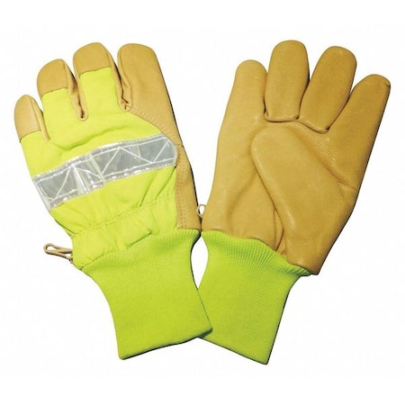 Leather Gloves, Polyester, Knit Wrist Cuff, Wing Thumb, Lime, M, 1 PR MPN:48WU25