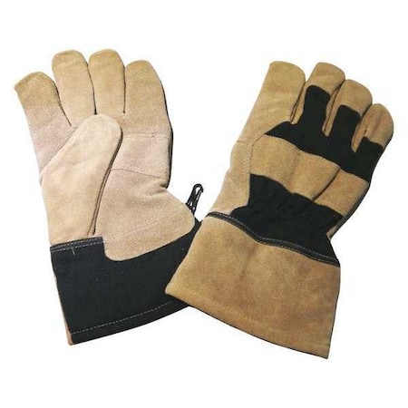 Leather Gloves, Cowhide, Safety Cuff, Wing Thumb, Full Finger, Black/Beige, L, 1 PR MPN:48WU31