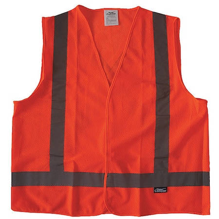 Safety Vest, Orange/Red, X-L, Hook-and-Loop MPN:491R81
