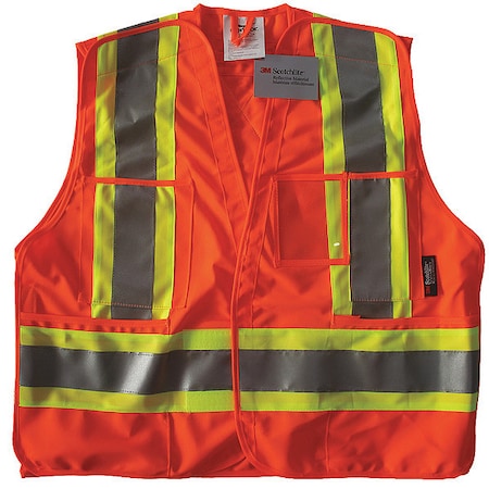 Safety Vest, Orange/Red, S/M, Hook-and-Loop MPN:491T06