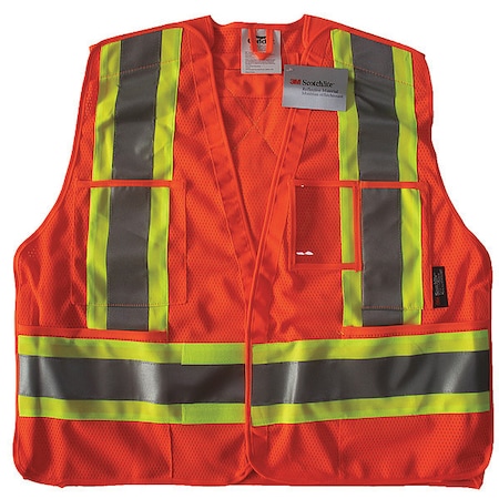 Safety Vest, Orange/Red, S/M, Hook-and-Loop MPN:491T14