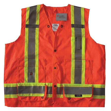 Safety Vest, Orange/Red, L, Snap MPN:491T19