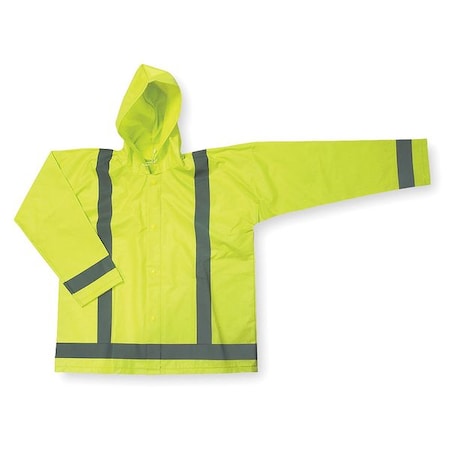 Hi-Vis Rain Jacket, Polyester, Class 3 Green, L MPN:4GE64