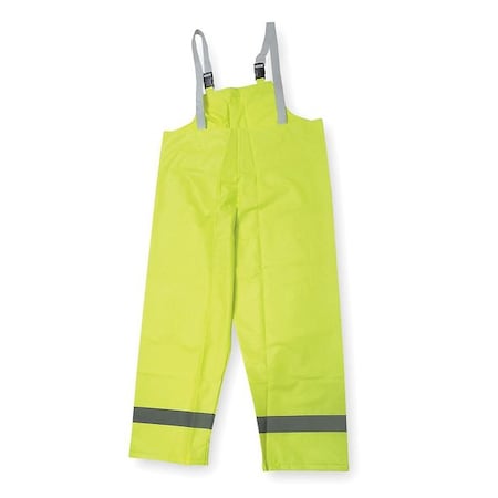 Hi-Visibility Rain Bib Overall, Polyester/PVC, 29 in Inseam, 36 in to 38 in Waist, Green/Yellow, M MPN:4GE68