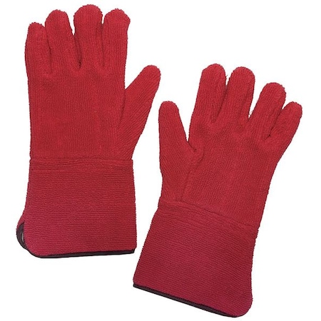 Heat Resistant Gloves, Terry Cloth, 450 Degrees F Max Temp., Gauntlet Cuff Red, XL ( 10 ), 1 PR MPN:4JC92