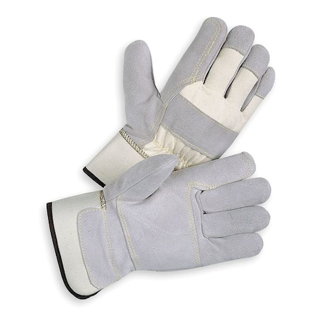 Leather Gloves, Cowhide, Safety Cuff, Wing Thumb, Full Finger, Gray, L, 1 PR MPN:4JF93