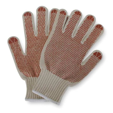 Knit Gloves, Cotton/Polyester, Dotted Full, Knit, Beige/Red, L, 1 PR MPN:4NGY6