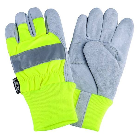 Leather Gloves, Cowhide, Knit Cuff, Wing Thumb, Full Finger, Lime, M, 1 PR MPN:4NHF1