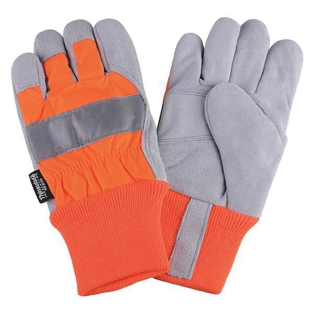Leather Gloves, Cowhide, Knit Cuff, Wing Thumb, Full Finger, Orange, M, 1 PR MPN:4NHF5