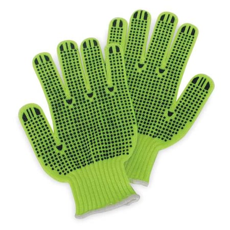 Knit Gloves, Acrylic, Dotted Full, Knit, High-Visibility Yellow/Black, S, 1 PR MPN:4NMK4