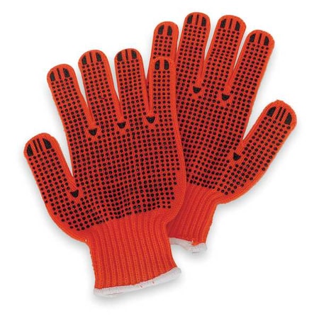 Knit Gloves, Acrylic, Dotted Full, Knit, High-Visibility Orange/Black, XS, 1 PR MPN:4NMK7