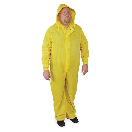 Coverall Rainsuit with Hood, PVC, 10 mil Thick, Attached, Yellow, 4XL MPN:4PCF6