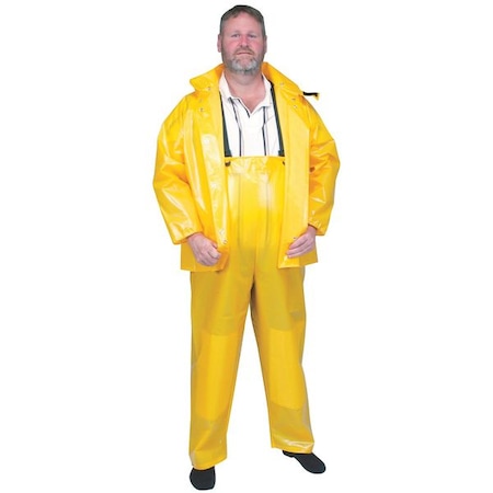 Rain Bib Overall, Nylon/Polyurethane, 33 in Inseam, 50 in to 52 in Waist, 0.25 mm Thickness, Yellow MPN:4PCL2
