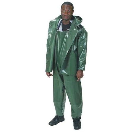 Rain Bib Overall, Nylon/Polyurethane, 28 in Inseam, 30 in to 32 in Waist, 0.25 mm Thickness, Green MPN:4PCN2