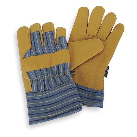 Cold Protection Gloves, Grain Pigskin Leather Palm, Thinsulate Lining, Gold Yellow/Blue Stripes MPN:4TJY4