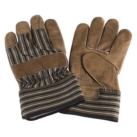 Leather Gloves, Pigskin, Safety Cuff, Wing Thumb, Full Finger, Brown/Blue, L, 1 PR MPN:4TJZ1