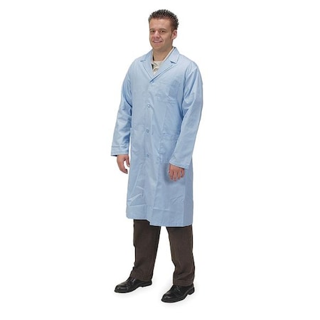 Collared Lab Coat, Polyester/Cotton, Buttons Closure, Light Blue, XL MPN:4TVP9