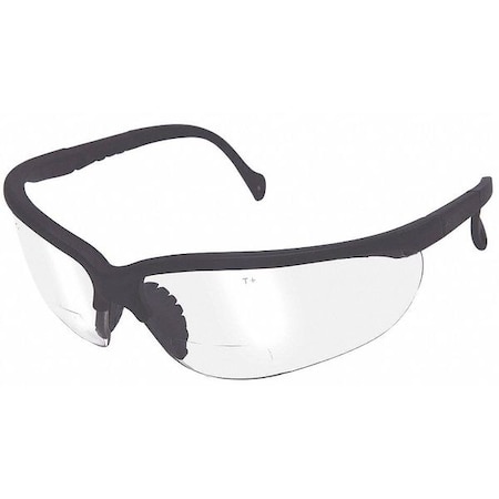 Not Applicable Reader Safety Glasses, Black Wraparound Frame, 2.5 Diopter, Clear Lens, Universal MPN:52RW76