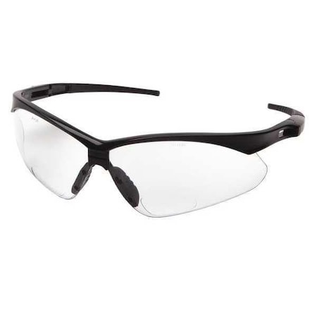 Agitator Reader Safety Glasses, Black Wraparound Frame, 2.0 Diopter, Clear Lens, Universal MPN:52YP38