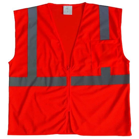 High Visibility Vest, U-Block ANSI Class 2, Zipper, Front Pocket, Mesh Polyester, Orange, M MPN:53YL09