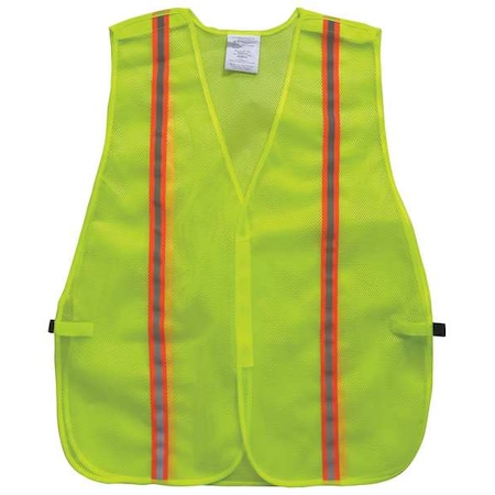 High-Visibility Vest, Vertical, Mesh Polyester, Hook-and-Loop, Unrated, Lime, Size Universal MPN:53YM03