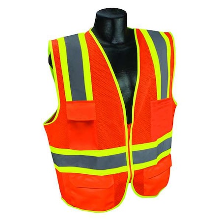 High-Visibility Vest, Type R, Class 2, U-Block, Silver Stripe, Zipper, Mesh Polyester, Orange, S MPN:53YM24