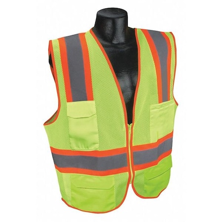 High-Visibility Vest, Type R, ANSI Class 2, U-Block, Silver Stripe, Zipper, Mesh Polyester, Lime, M MPN:53YM33
