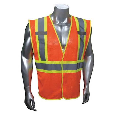 High-Visibility Vest, Type R, ANSI Class 2, U-Block, Mesh Polyester, Hook and Loop, Orange, L/XL MPN:53YN46