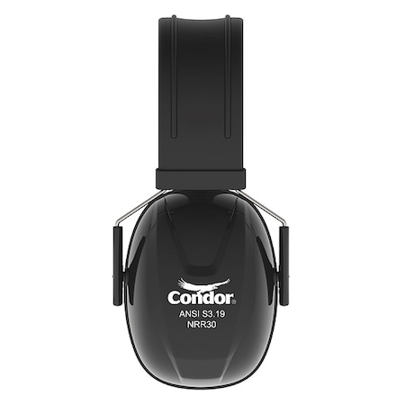 Over-the-Head Ear Muffs, Stainless Steel Band, Foam/PVC, Passive Protection, NRR 30 dB, Black MPN:55NK87