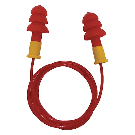 Reusable Corded Ear Plugs, Flanged Shape, NRR 27 dB, Red/Yellow, 100PK MPN:55NL99