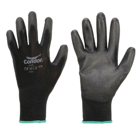 Coated Gloves, Polyurethane, Flat, Palm and Fingers, Not Rated Abrasion Level, Black, M 1 PR MPN:55NR50