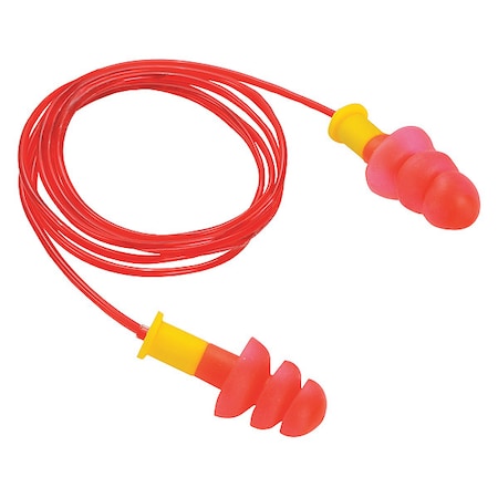 Condor Reusable TPE Ear Plugs, Flanged Shape, 25 dB, Red/Yellow, 50 PK MPN:55PD66