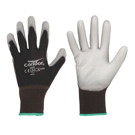 Coated Gloves, Polyurethane, Nylon, Smooth, ANSI Abrasion Level 3, Gray/Black, 2XS, 1 Pair MPN:56JK80