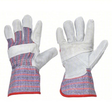 Leather Palm Gloves, Cowhide, Gunn Cut, Full Finger, Safety Cuff, Cotton/Poly Liner, Gray, XL, 1 PR MPN:5AJ37