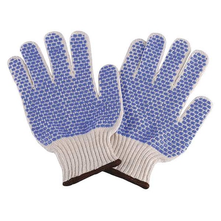 Knit Gloves, Cotton/Polyester, Dotted Palm, Knit, Beige/Blue, L, 1 PR MPN:5AM23
