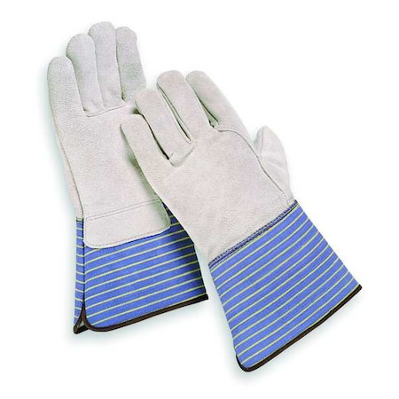 Leather Gloves, Cowhide, Gauntlet Cuff, Wing Thumb, Full Finger, Gray, L, 1 PR MPN:5AR16
