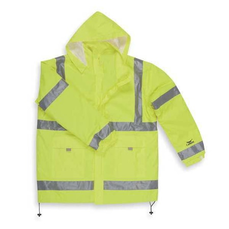 Rain Jacket w/Hood, Unisex, Hi-Vis Lime, M MPN:5KU17