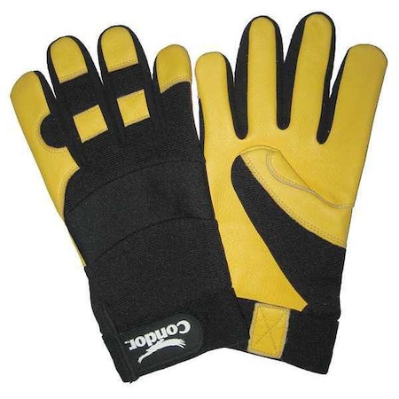 Mechanics Gloves, Grain Deerskin Leather Palm, Black/Yellow MPN:5NGL7